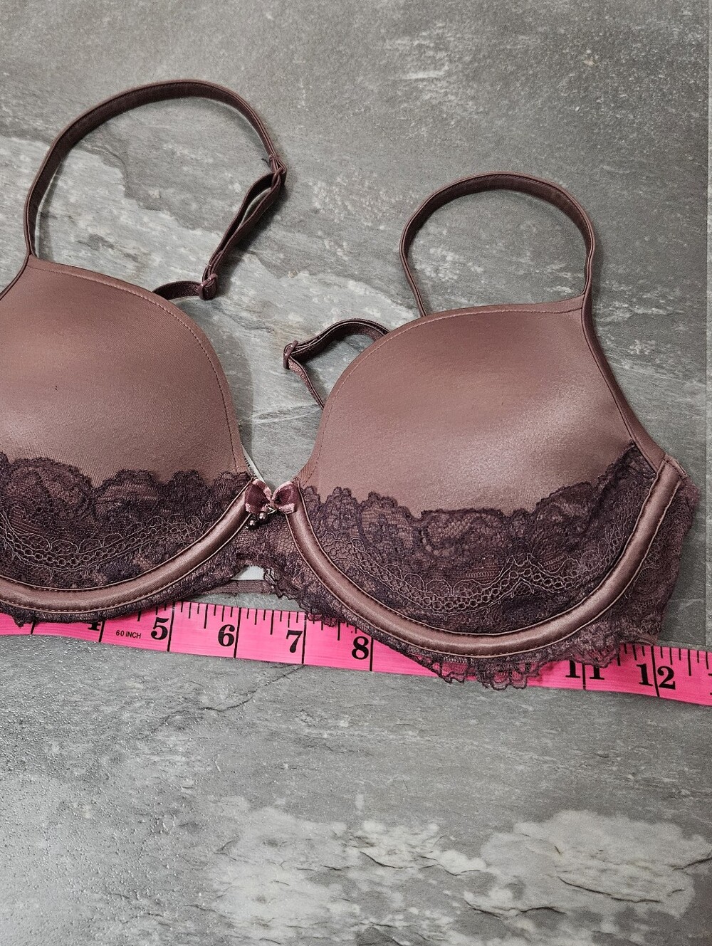 Marie Jo Dauphine Satin Lace Underwire Bra. "Lady Shadow" .Pinkish Brown. 34C.